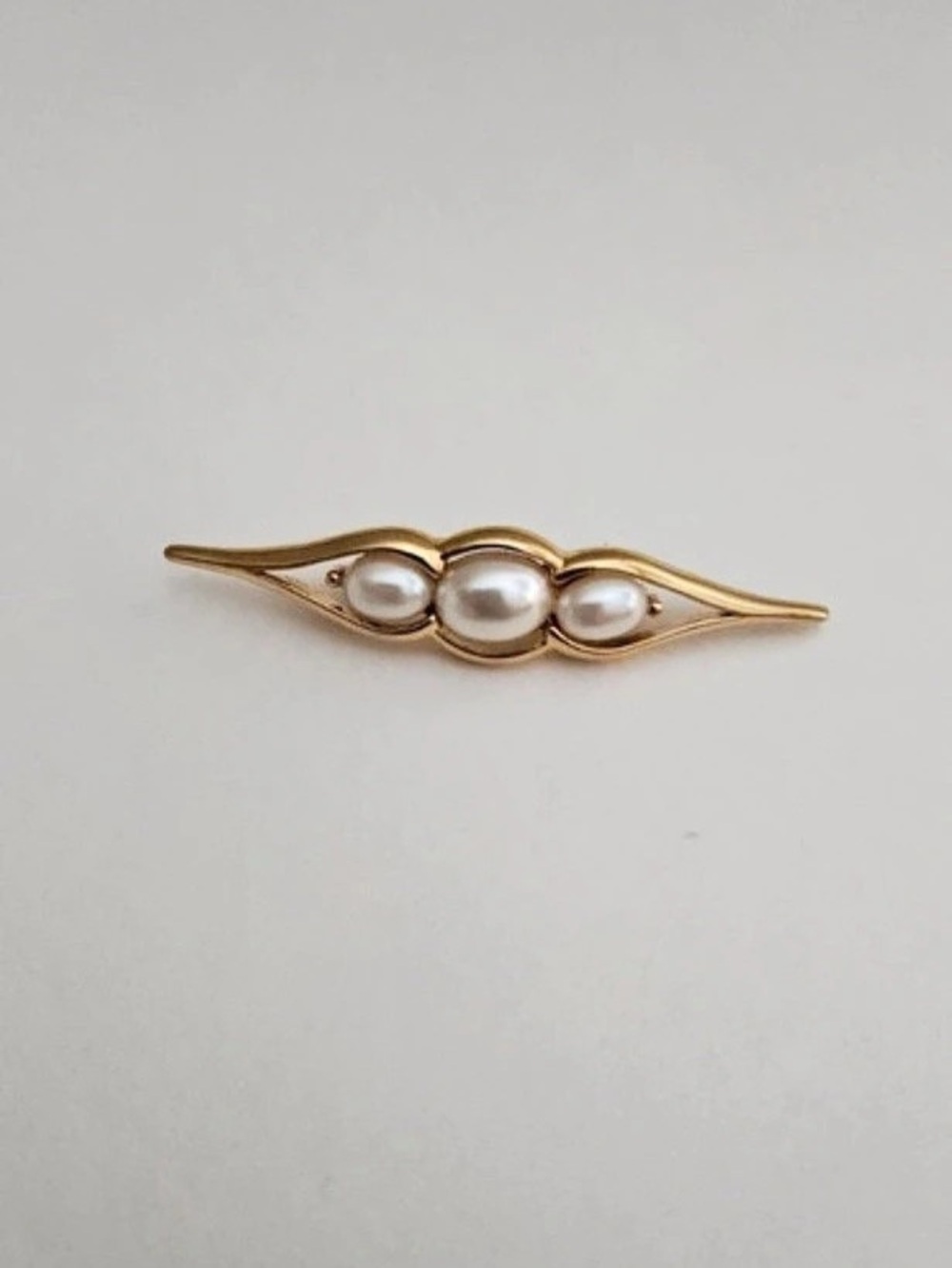 Vintage Napier Gold Tone Faux Pearl Bar Brooch Pin Signed